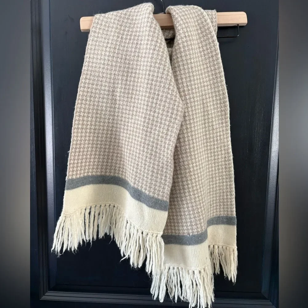 Anne Klein Boho Houndstooth Fringe Soft Wool Blend Scarf